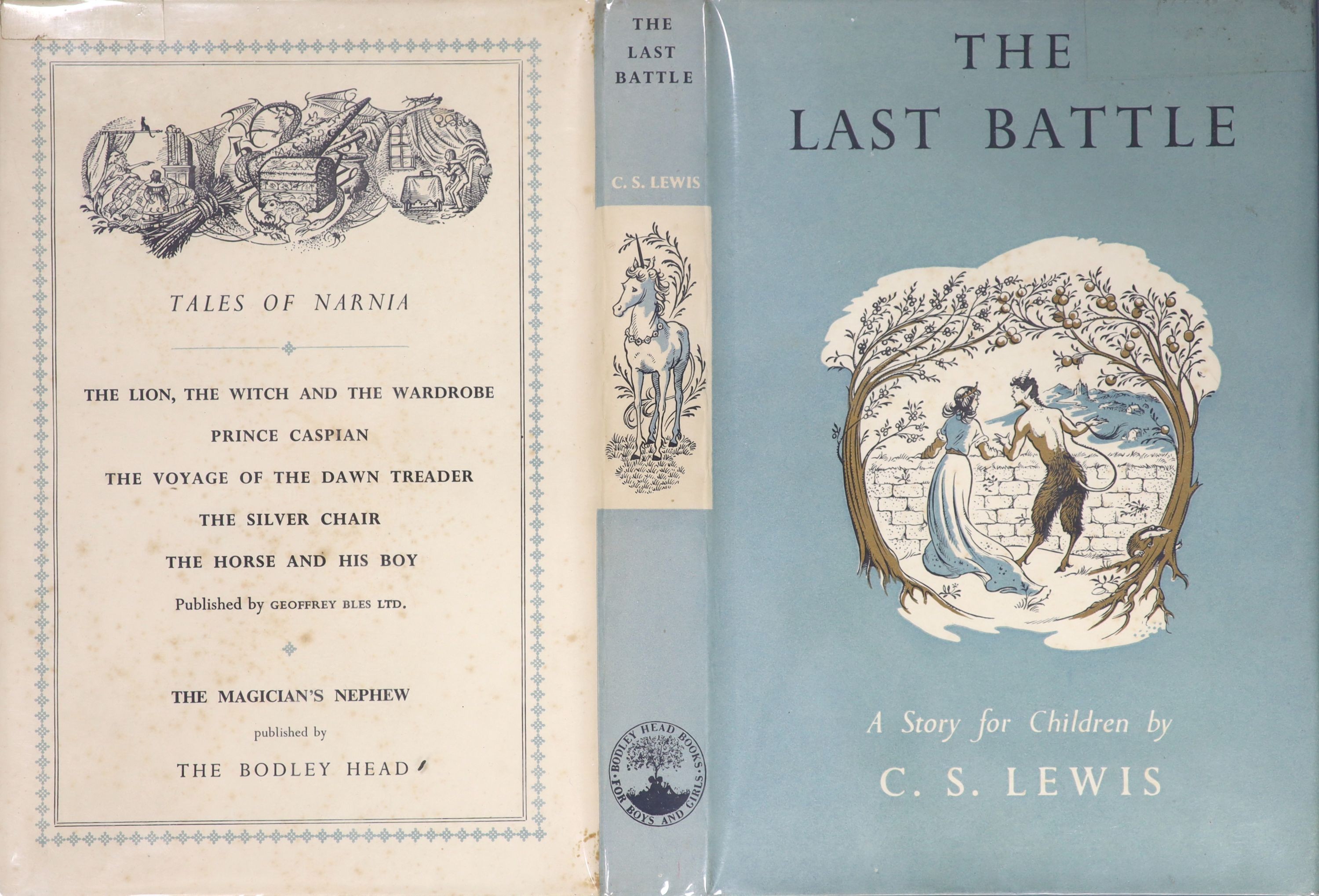 Lewis, Clive Staples - The Last Battle, 1st edition, 8vo, illustrated by Pauline Baynes, original cloth, in unclipped d/j, The Bodley Head, London, 1956